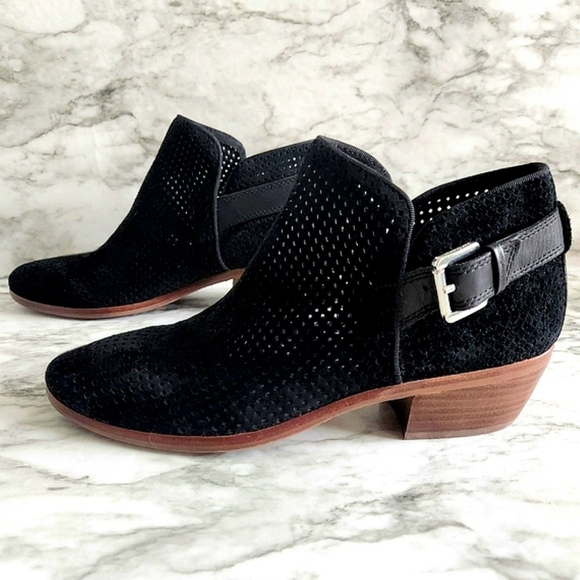 Sam Edelman Black Suede Leather Perforated Ankle Boots With Silver Buckle, Sz 7 - Picture 4 of 14